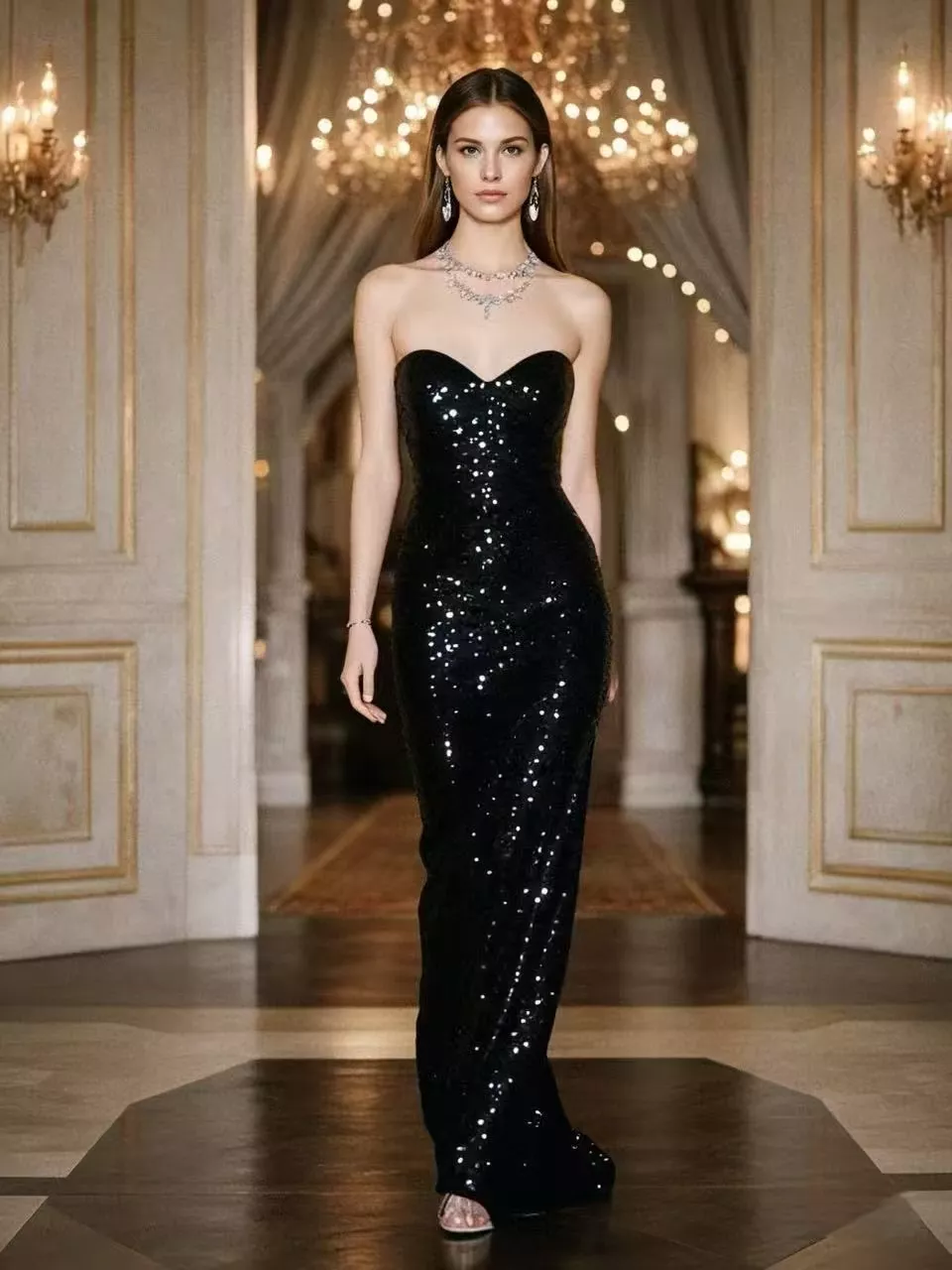 Black Sequins Backless Strapless Club Dress New Design Slimming Evening Fashion Ni