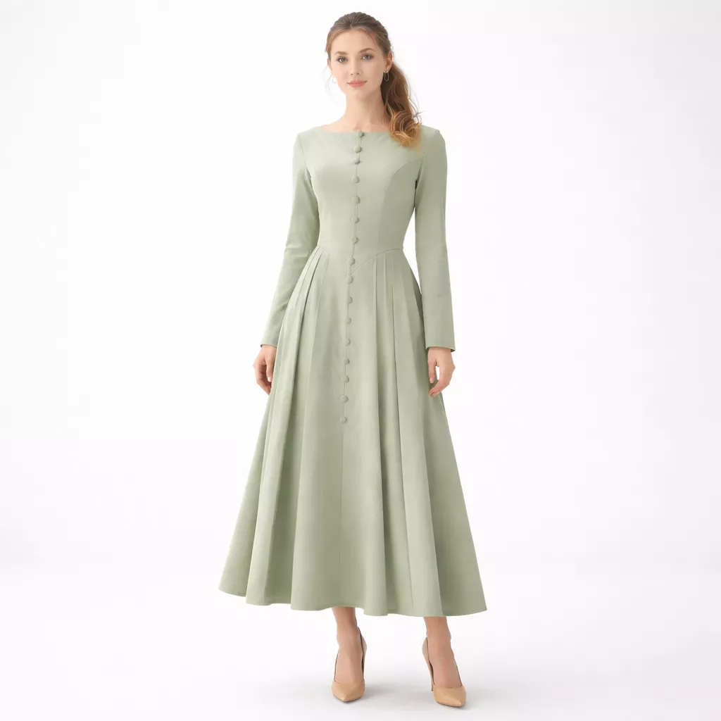 Autumn Fashion Women's Cardigan Dress Long Sleeve High Waist Casual Solid Midi A-Line Button Front Washable Worsted Fabric Maxi