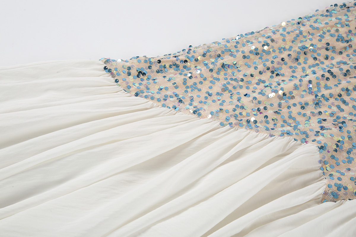 Sequin trailing evening gown lace pleated sleeveless mermaid dress for women, sexy and elegant part
