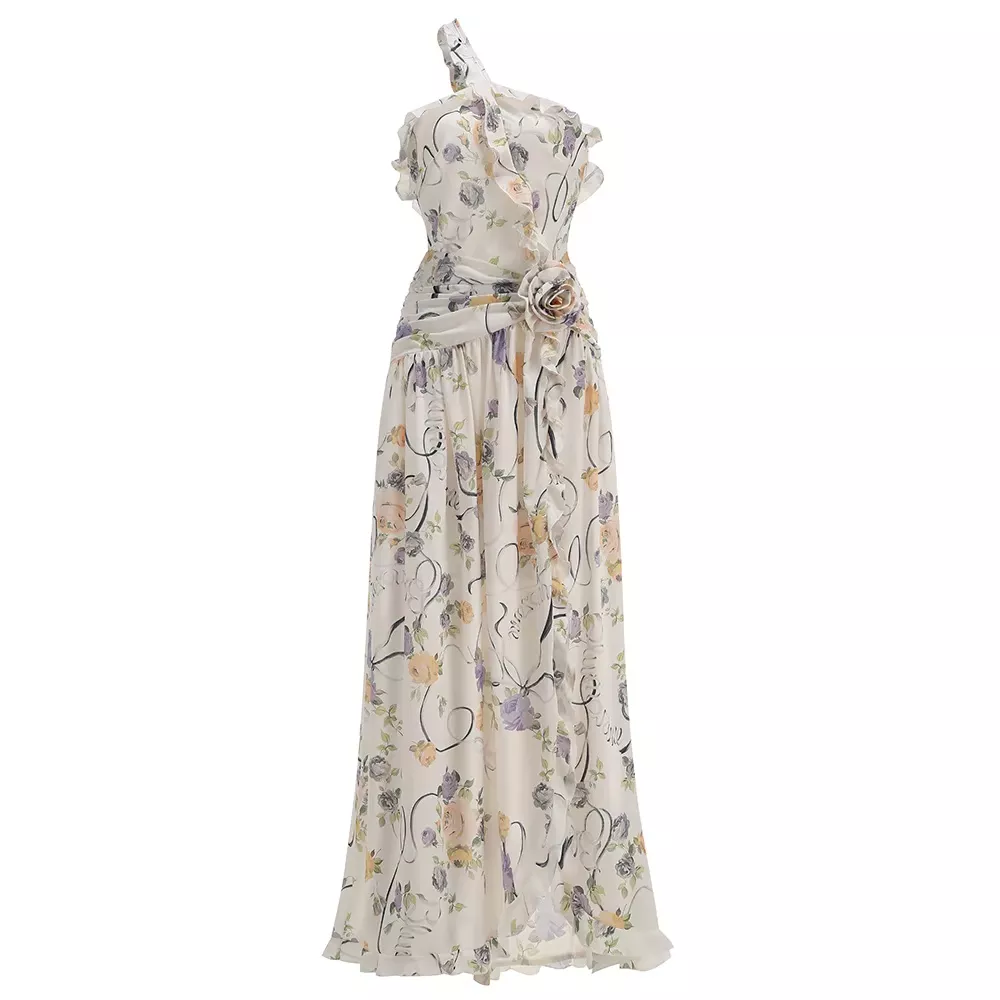 Backless Long Skirt High Waist Travel Photography Sunset Vacation Print Retro Dress OEM Women's Clothing Manufacturer